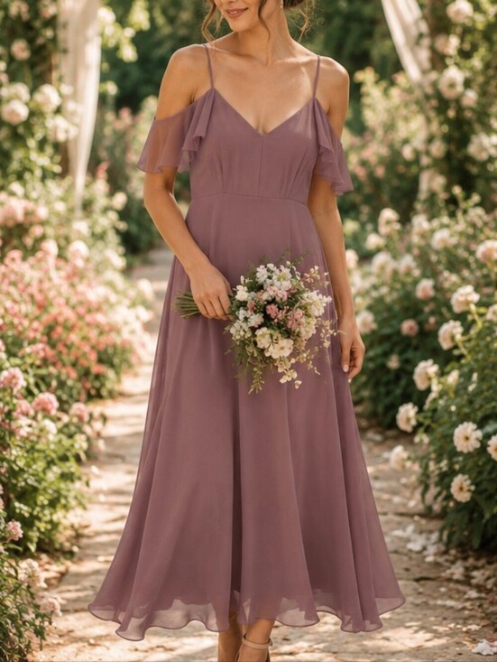 Birdy Grey Dresses & Skirts - 🌸 Birdy Grey Mauve Chiffon Bridesmaid Dress | Romantic Flutter Sleeve Midi Maxi